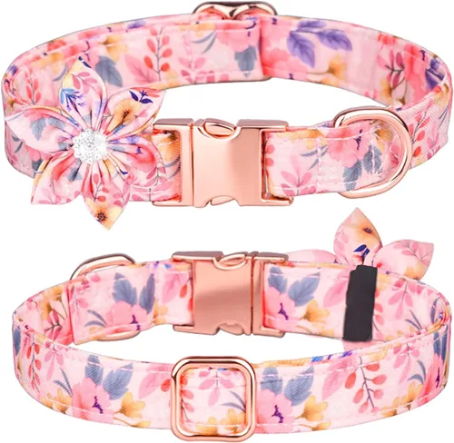 Miniatura 4 de Collar de cachorro con patrón floral, bonito collar de perro con flor de diamantes de imitación desmontable para perras (S, azul)