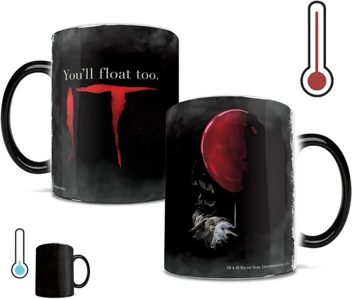 Morphing Mugs IT The Movie – Pennywise the Dancing Clown – You Float Too – Una taza de cerámica sensible al calor que cambia de color de 11 onzas –