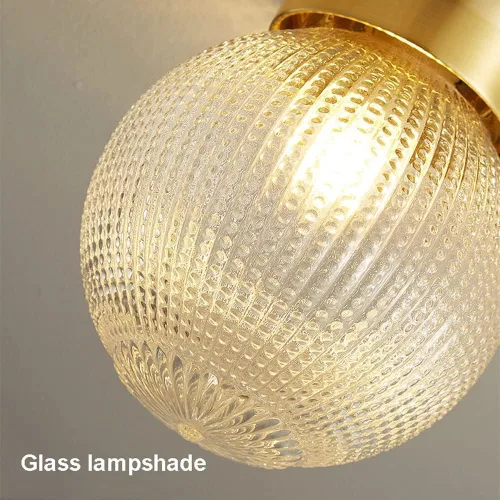 Miniatura 5 de Pattern Glass Semi Flush Mount Ceiling Lamp, Modern Globe Ceiling Light Brass Chandelier, Copper Pendant Lights E27 Ceiling Lighting Fixtures for