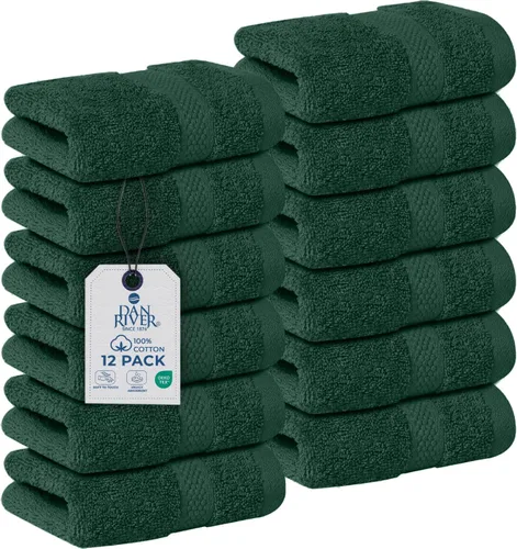 Miniatura 13 de DAN RIVER Paquete de 12 toallas faciales 100% algodón de alta calidad para baño, paños reutilizables para ducharse, 12 x 12 pulgadas, paños de lujo