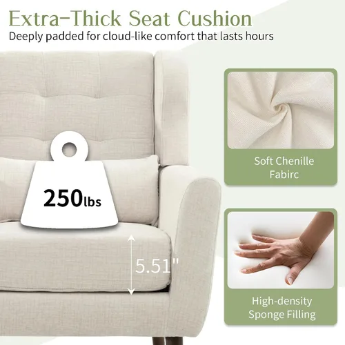 Miniatura 6 de cinkehome Sillas decorativas con brazos para sala de estar, sillón moderno tapizado en chenilla, cómoda silla de salón acolchada y suave