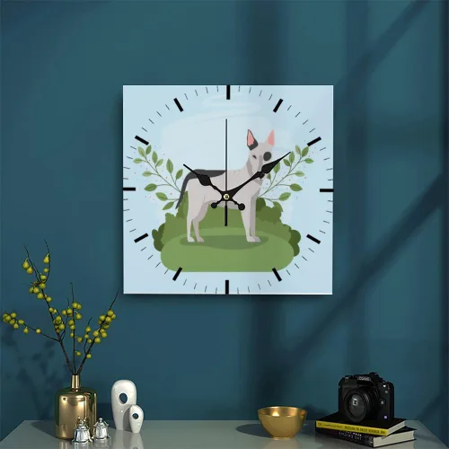 Miniatura 3 de Bull Terrier Dog Green Plants Clock Wall Wall Clocks Clock for Decorative Kitchen Clocks Reloj De Pared para Sala Battery Operated Garage for