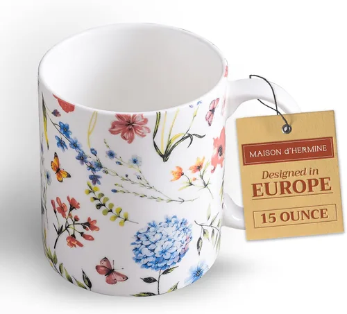 Miniatura 193 de Maison d' Hermine Taza de café con asas, tazas de porcelana fina de hueso, paquete de dos tazas de té para bebidas calientes, capuchino, latte, 015