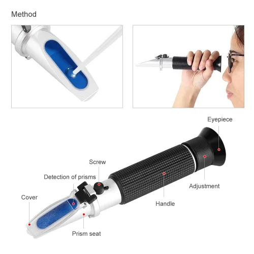 Miniatura 4 de Refractómetro de alcohol para porcentaje de volumen de alcohol espirituoso, probador de alcohol de mano con compensación automática de temperatura