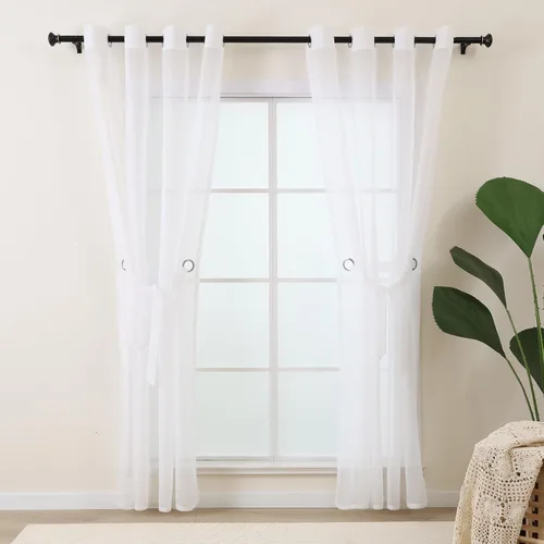 Miniatura 22 de L.Z.E - Cortinas transparentes blancas y negras de 63 pulgadas de largo, 2 paneles para sala de estar, cortinas elegantes y modernas transparentes