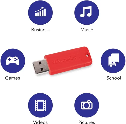 Miniatura 3 de Verbatim Unidad flash USB 3.0 retráctil de 16 GB a rayas, paquete de 5 unidades multicolor (verde, azul, rojo, morado, cian)