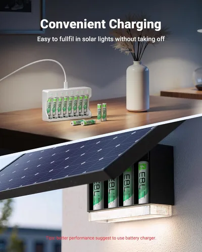 Miniatura 5 de EBL Batería solar AAA para luces solares de repuesto de 1.2 V 600 mAh pilas AAA recargables triple A para control de juegos, control remoto RC