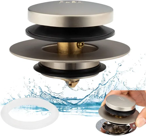 Artiwell Tapón Universal de Drenaje de Baño Tip Toe y Cubierta, Tapón de Drenaje de Bañera, Reemplaza Desagües de Levantar y Girar, Tip-Toe y Níquel