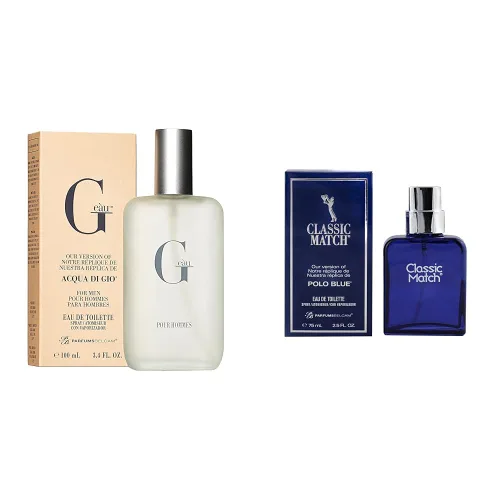 PB ParfumsBelcam Paquete de fragancias para hombre, Eau de Toilette en espray inspirado en Acqua Di Gio y Polo Blue, 3.4 y 2.5 onzas líquidas