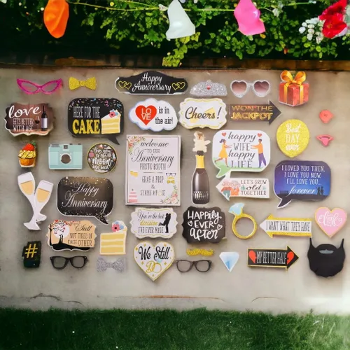 Miniatura 8 de Accesorios para cabina de fotos de aniversario, kit de cabina de fotos de 41 piezas con letrero de 8 x 10 pulgadas, 60 almohadillas adhesivas, 45