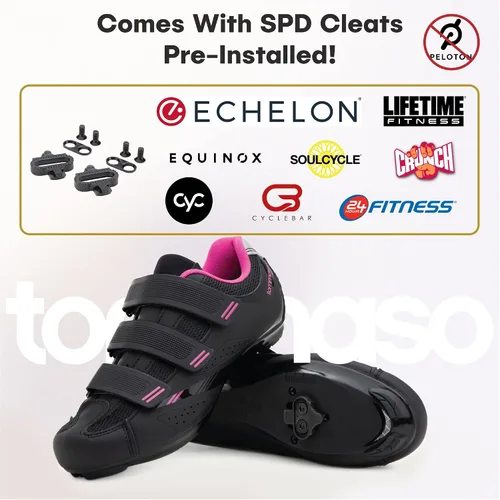 Miniatura 2 de Tommaso Pista Zapato de mujer para ciclismo interior, con taco compatible Look Delta, SPD, color negro, azul, rosa, blanco