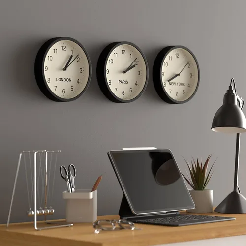 Miniatura 2 de JONES CLOCKS® London Time Zone Reloj de pared Reloj redondo pequeño y moderno 8 pulgadas Negro Números fáciles de leer Ideal para cocinas