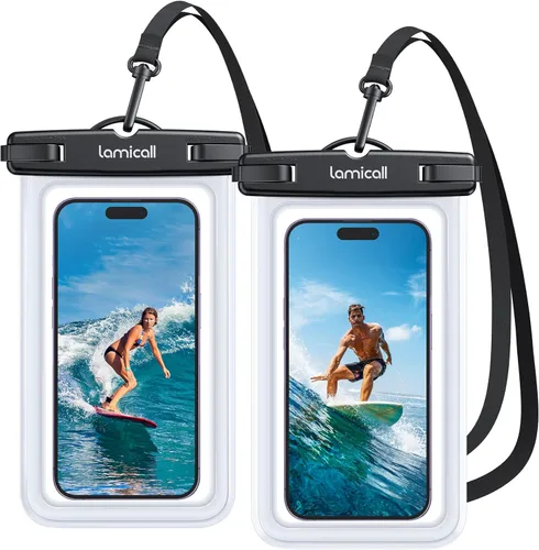 Miniatura 10 de Lamicall Funda impermeable para teléfono iPhone 17 16 15 14 13 12 Pro Max Plus XS, bolsas de equipo de natación para 4-7 pulgadas, negro y negro