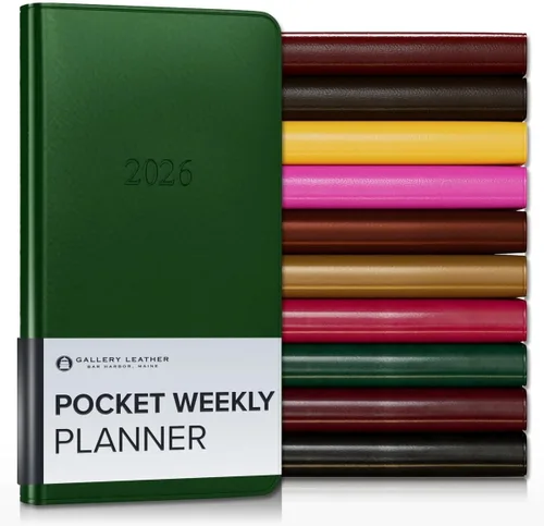 Miniatura 171 de Gallery Leather Agenda semanal y mensual grande 2025-2026, agenda y cuaderno con elegantes bordes de página dorados dorados, 12 meses, cactus Cactus