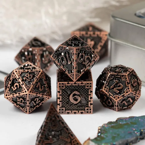 Miniatura 3 de UDIXI Juego de dados de metal de 7 troqueles, juego de dados poliédricos DND para juegos de rol y otros juegos de mesa (cobre antiguo)