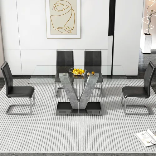 Miniatura 17 de Juego de mesa de comedor de vidrio de 71 pulgadas para 6, juego de mesa de comedor para 6, mesa de cocina moderna y 6 sillas de PU, parte superior 6