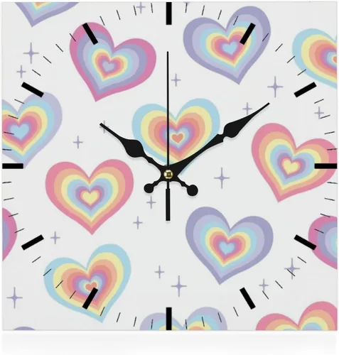 Retro Style 70S Groovy Hearts Colorful Wall Clock Wall Clocks Decorative Clock Battery Clocks Classroom for Kitchen Bathroom Bedroom Living Room