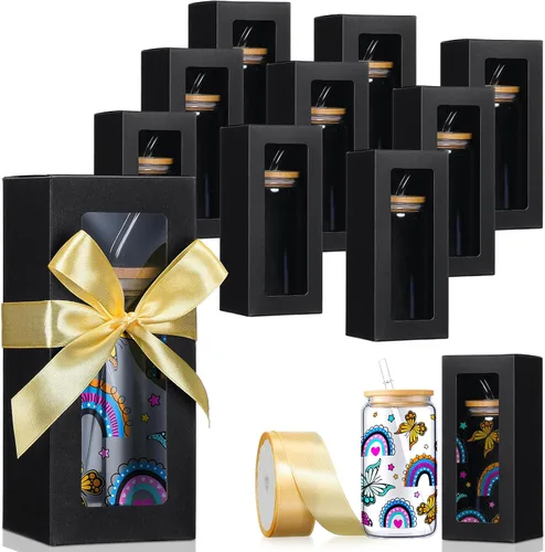 Miniatura 20 de Honoson Caja de regalo de 24 vasos con cinta para sublimación, cajas de exposición de vidrio transparente para vasos de 12 onzas, 16 onzas, 20 Negro