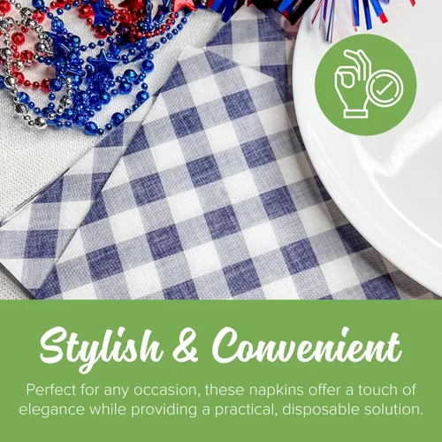 Miniatura 3 de SimuLinen Servilletas de papel desechables a cuadros azules y blancos, biodegradables para fiestas, pícnics, barbacoas, almuerzos, portón trasero