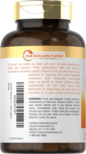 Miniatura 3 de Carlyle Vitamina C 1000mg con Bioflavonoides 250 Comprimidos con Escaramujo Suplemento Vegetariano, Sin OMG, Sin Gluten