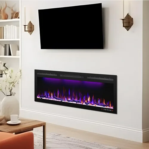 Miniatura 8 de Chimenea eléctrica Mystflame, chimenea empotrable o montada en la pared, chimenea lineal de marco delgado con opciones de madera y capa de cristal