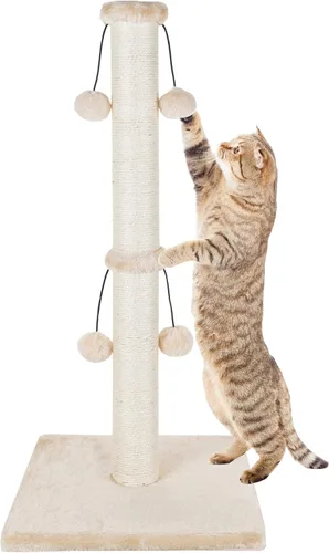 Dimaka - Rascador de gato de 29 pulgadas de alto, con cuerda de sisal natural y 4 bolas de juguete para gatos grandes (Beige)