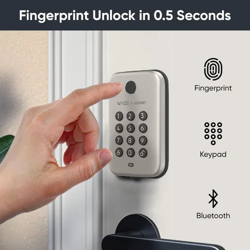 Miniatura 2 de Wyze Cerrojo de Bloqueo Automático, Entrada sin Llave con Huella Dactilar para Puerta, Reemplazo de Cerradura Inteligente Bluetooth, Teclado Níquel