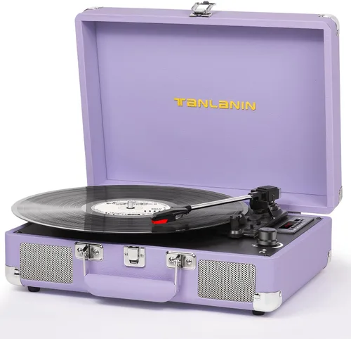 Miniatura 16 de TANALNIN - Tocadiscos de vinilo, tocadiscos portátil de maleta con Bluetooth de 3 velocidades con altavoces integrados, grabación USB, salida RCA