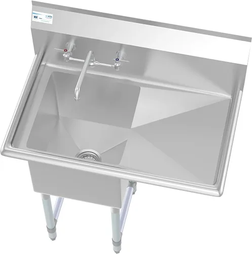 Miniatura 5 de KoolMore SA151512-15R3FA - Fregadero de cocina comercial NSF de acero inoxidable con 1 escurridor derecho, patas cruzadas y grifo, tamaño del tazón