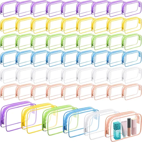 Miniatura 12 de Bolsas de maquillaje transparentes a granel, bolsa de aseo de viaje de 7 x 5.5 x 1.6 pulgadas, bolsa de PVC con cremallera, estuche de plástico