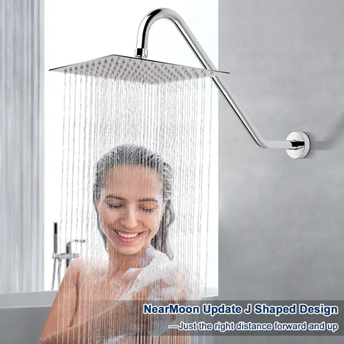 Miniatura 8 de NearMoon Brazo de extensión de ducha en forma de J, extensor de altura de cabezal de ducha de acero inoxidable con brida, diseño de tubo elevador