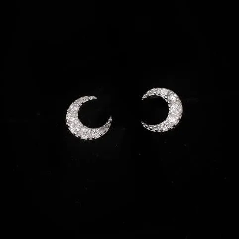 Miniatura 3 de Lindos aretes de tuerca de luna pequeña para mujer, aretes de boda de plata de ley 925 auténtica, aretes de oro para mujer