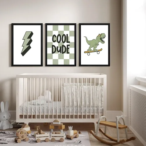 Miniatura 5 de Arte de Pared de Dinosaurios para Guardería Juego de 3 Impresiones para Habitación de Niños Decoración de Pared de Lienzo para Niños Pequeños