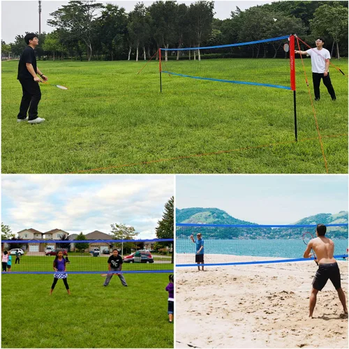 Miniatura 9 de Zdgao Juegos de bádminton para patio trasero, red de bádminton portátil con ajustador de tensión, juego de 4 raquetas de bádminton, 3 volantes