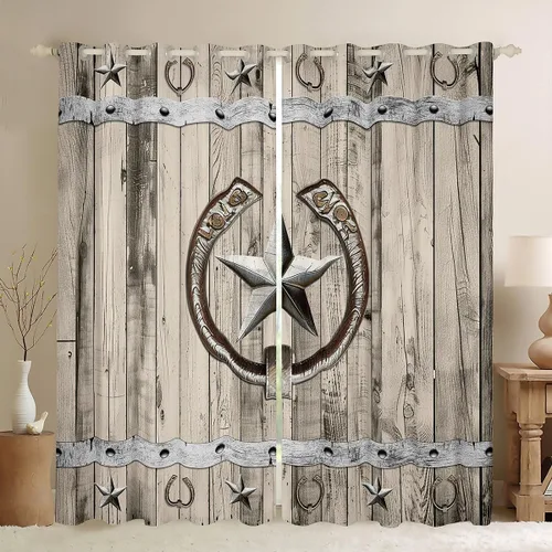 Miniatura 11 de Cortinas de ventana de herradura con estrellas de Texas, cortinas de granero de madera rústicas occidentales, 38 pulgadas de ancho x 45 pulgadas