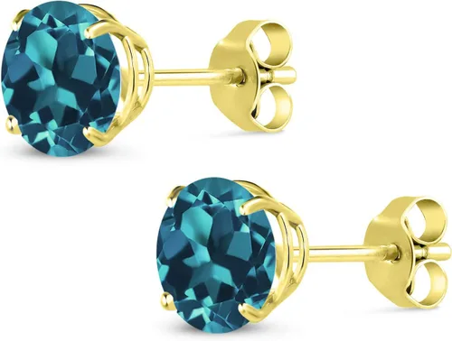 Miniatura 3 de Gem Stone King Aretes redondos de oro amarillo de 14 quilates con piedra natal de 0.276 in para mujer