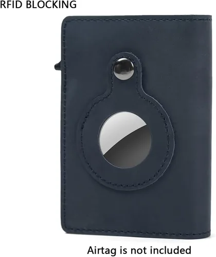 Miniatura 3 de Cartera delgada para Air Tag Cartera de cuero genuino RFID para tarjetas de crédito y dinero, mini cartera de aluminio desplegable automática