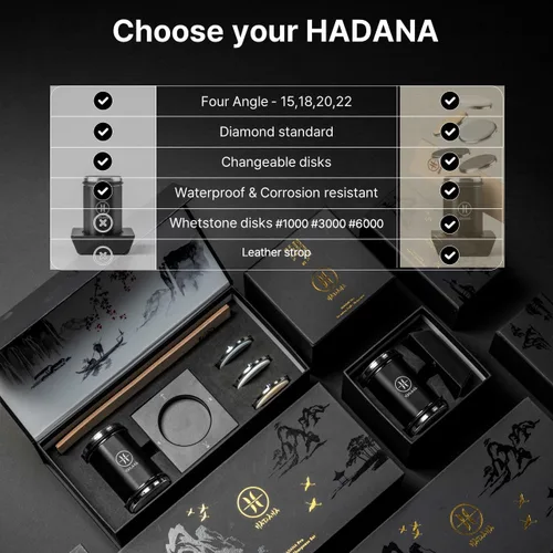 Miniatura 7 de HADANA Black Edition - Afilador de cuchillos rodante, fácil de usar, kit de afilador de cuchillos de 2 piedras de afilar con diamante #360
