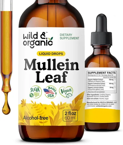 Miniatura 10 de Wild & Organic Gotas de gordolobo para pulmones - Limpieza y desintoxicación de hierbas - Extracto líquido de hoja de gordolobo para pulmones