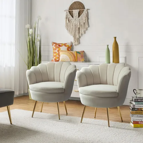 Miniatura 13 de HULALA HOME Silla decorativa moderna de terciopelo con respaldo en forma de concha, bonito sillón para sala de estar, dormitorio con patas doradas