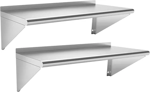 Miniatura 8 de Estante comercial de acero inoxidable de 12 x 24 pulgadas, paquete de 2 estantes de almacenamiento de alimentos montados en la pared, estante