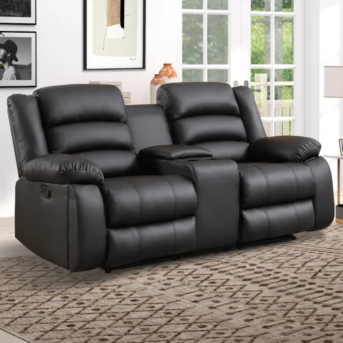 Miniatura 8 de EBELLO Juego de sofá reclinable manual de piel sintética, sofá reclinable de 3 asientos, juego de muebles de sofá para sala de estar, color negro
