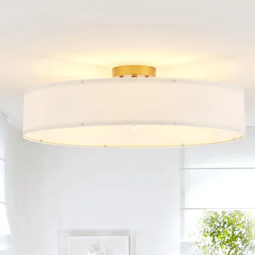 Miniatura 15 de VILUXY Luces de techo semiempotradas doradas, lámpara de techo moderna de 4 luces con pantalla de tela plisada blanca en pantalla de flores, lámpara