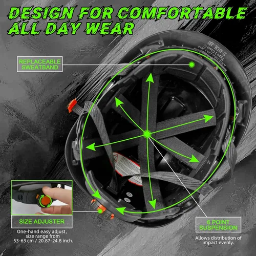 Miniatura 4 de GREEN DEVIL Casco de seguridad con visera tintada y transparente con ventilación Casco de construcción ABS Cascos de construcción para hombres Negro