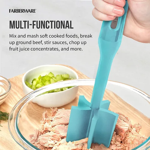 Miniatura 6 de Farberware Triturador de carne y patatas de nailon resistente al calor, seguro para utensilios de cocina antiadherentes, cielo aguamarina