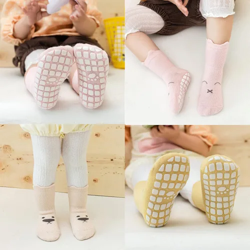 Miniatura 7 de vkxqtep Calcetines antideslizantes para niños pequeños, bonitos calcetines para bebés con empuñaduras para bebés, niños y niñas, 4 pares