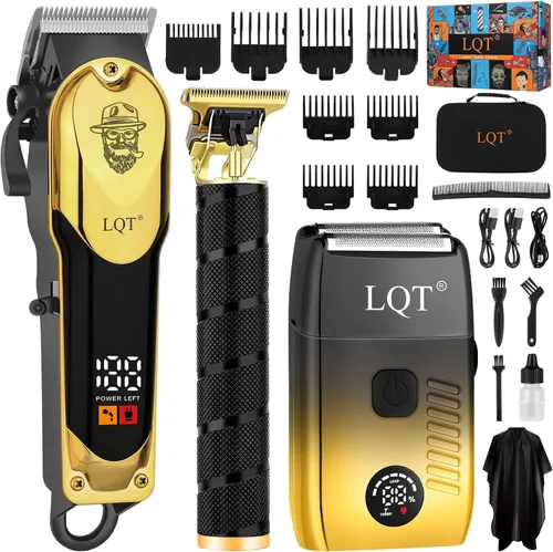 Juego de cortapelos inalámbrico profesional y recortadora de barba de precisión para hombres, kit de aseo con afeitadora de aluminio, máquina de
