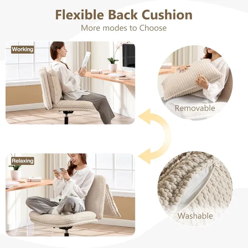Miniatura 3 de Fizzin Silla cruzada sin brazos, con ruedas cruzadas, asiento de espuma viscoelástica con cojín de respaldo abatible, silla giratoria de respaldo