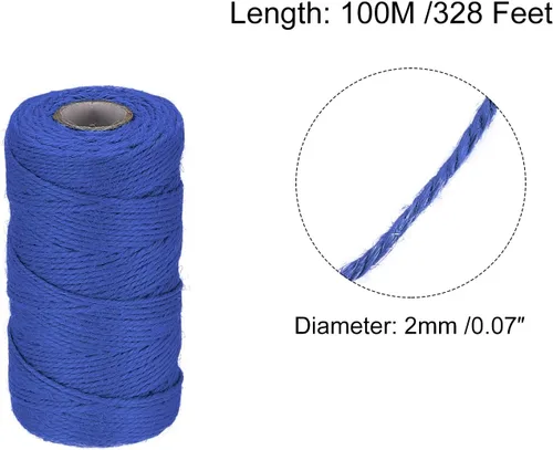 Miniatura 2 de MECCANIXITY Cordel de jardín de 328 pies, cuerda de yute artesanal de 0.079 pulgadas para obras de arte, manualidades, envoltura de regalos, azul