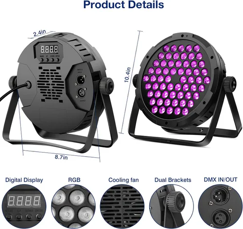 Miniatura 6 de Luces de escenario RGB de 60 LED, 90 W, regulables, multimodos activados por sonido, control remoto y DMX, fácil configuración, luces elevadas